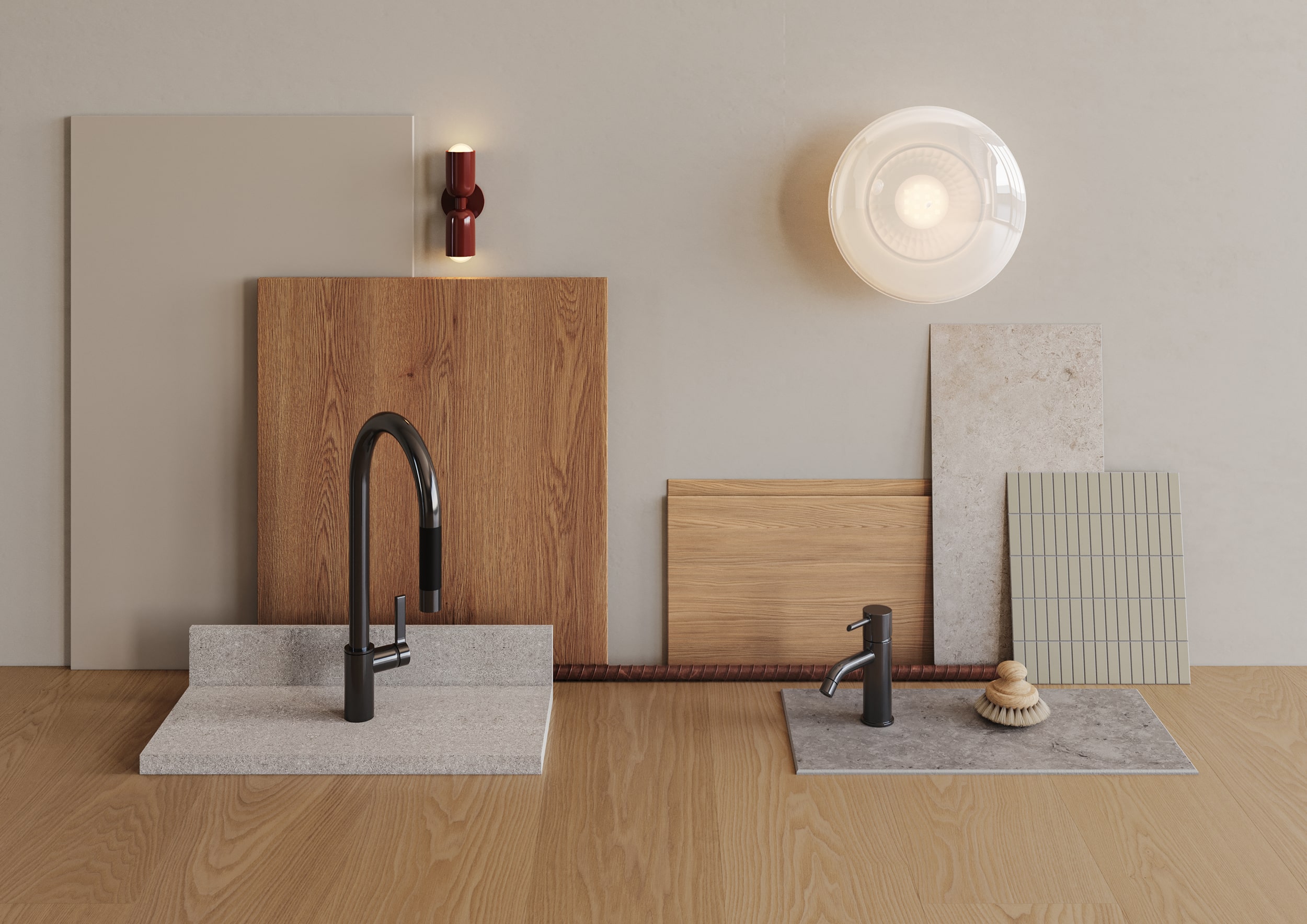 Materialpalett Materialpalett som innehåller materialen för bostäderna.