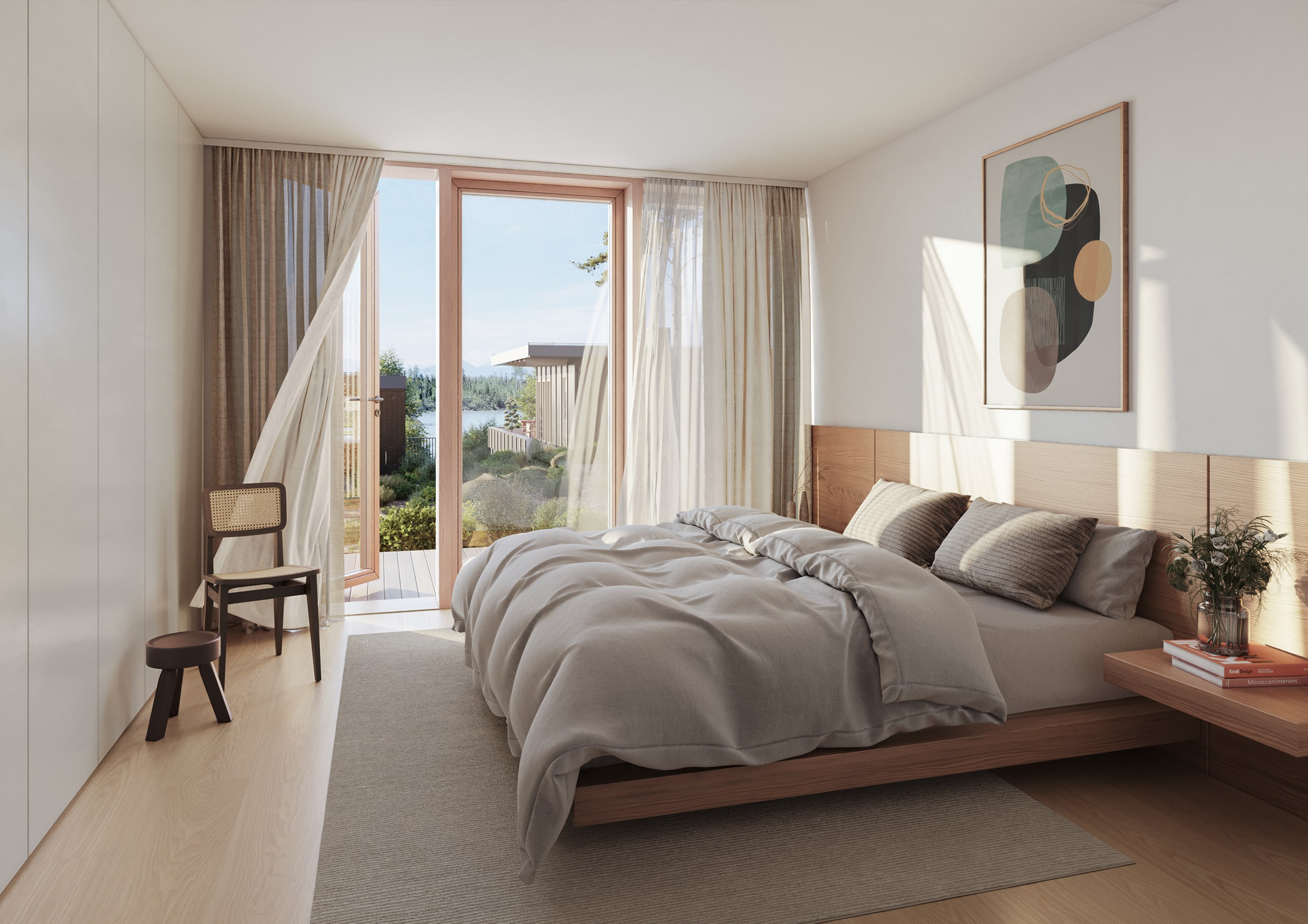 Sovrum med utsikt mot vattnet